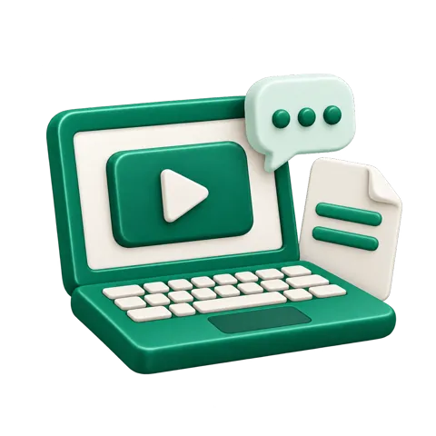 Ilustrasi laptop, video, dokumen, dan percakapan